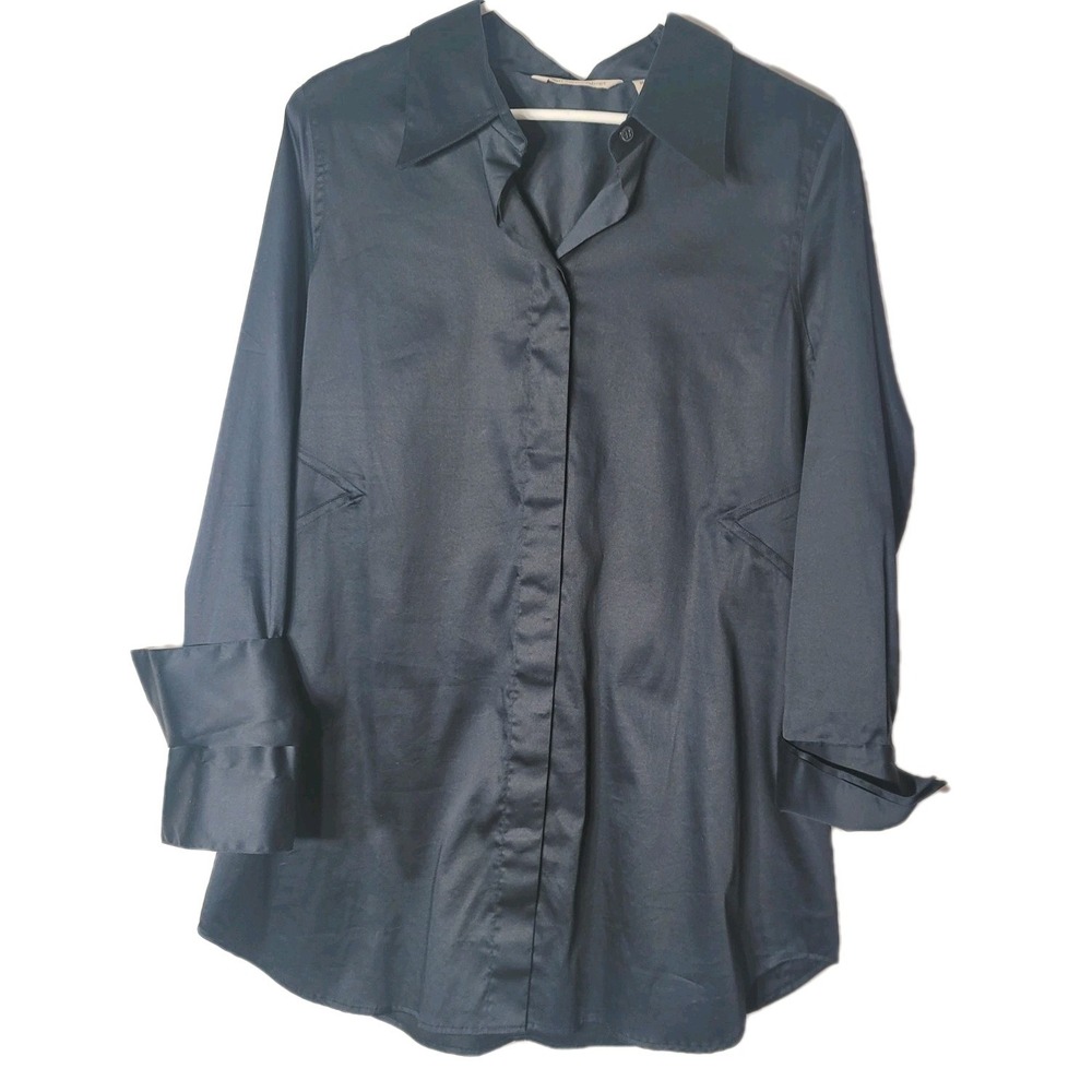 Soft Surroundings Black Tunic Shirt Women's Size M Button Front Long Sleeve Lux